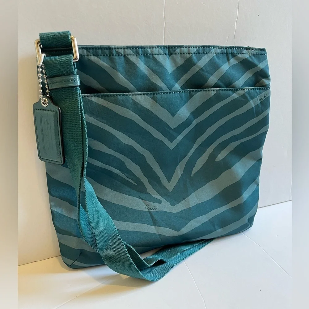 Coach Zebra Print File Bag Teal Nylon Crossbody